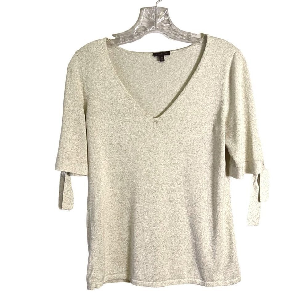 WOMEN'S Talbots Gold Shimmer Sweather with Sleeve Ties Size XS - Picture 1 of 4